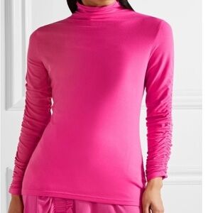 Preen Line Georgia Ruffled Stretch Jersey Turtleneck Top Bright Pink M